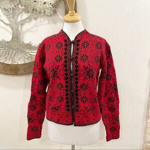 Vintage Obermeyer Signature Wool Cardigan Sweater Red Black Medium